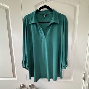 Jones New York Green Polo Collar 3/4 Sleeve Blouse